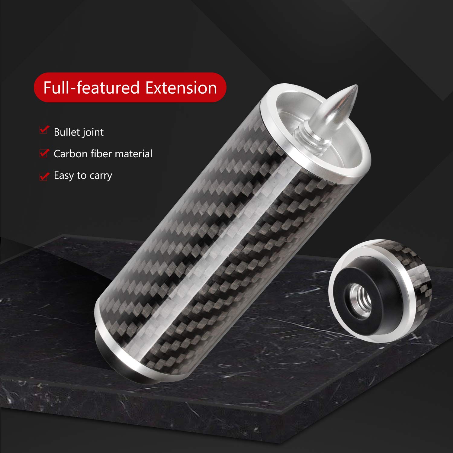 KONLLEN Pool Cue Extension 3 inch Carbon Fiber Billiard Cue Extension Billiard Accessories for Pool Sticks