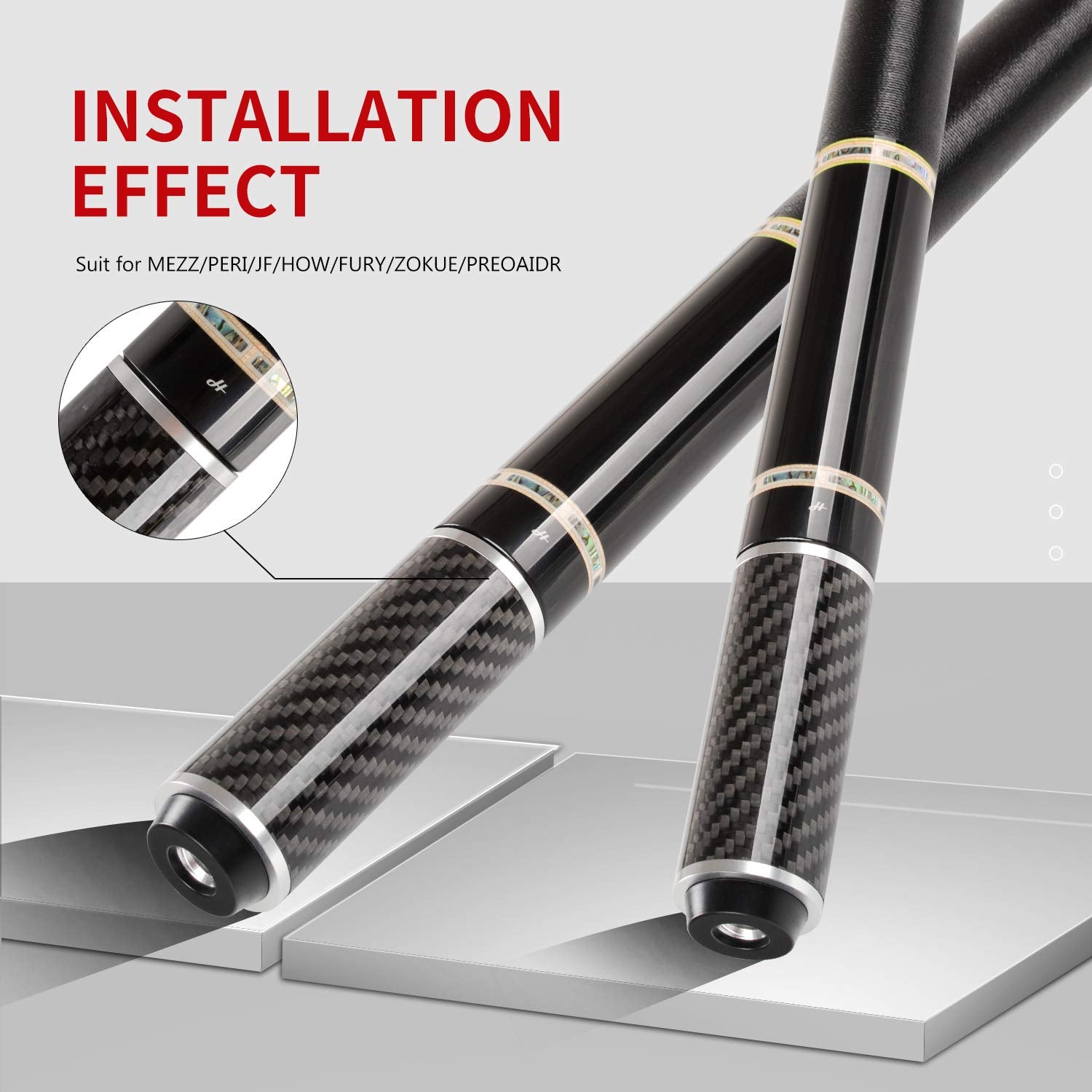 KONLLEN Pool Cue Extension 3 inch Carbon Fiber Billiard Cue Extension Billiard Accessories for Pool Sticks