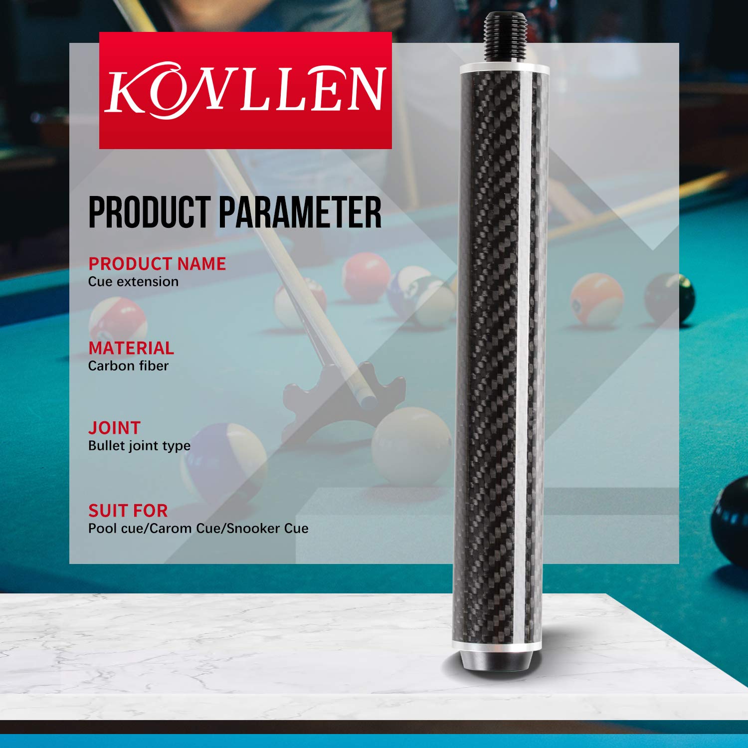 KONLLEN Pool Cue Extension 8 inch Carbon Fiber Billiard Cue Extension Billiard Accessories for Pool Sticks