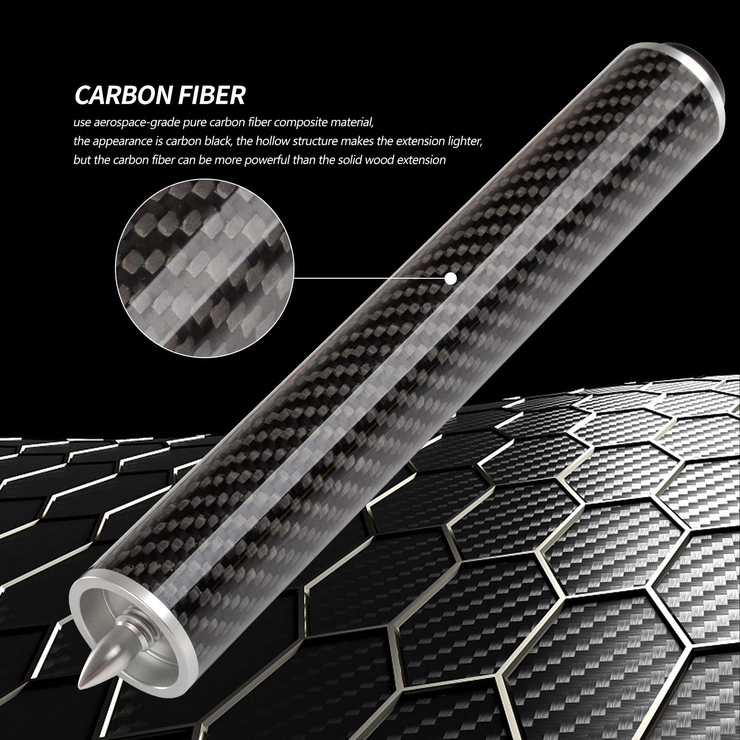 KONLLEN Pool Cue Extension 8 inch Carbon Fiber Billiard Cue Extension Billiard Accessories for Pool Sticks