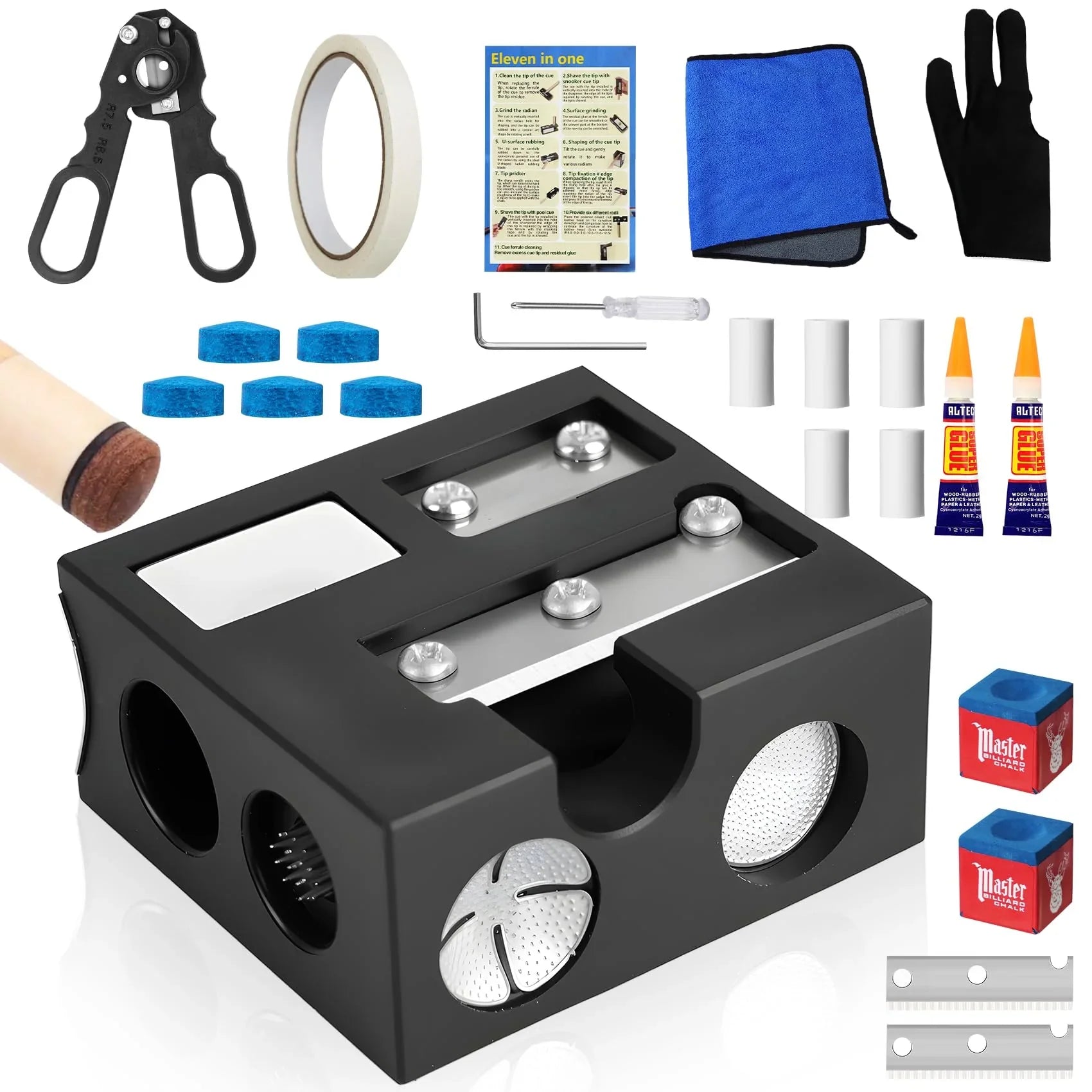 Billiards Pool Cue Tip Shaper, Pool Cue Tips Replacement Kit, Pool Cue Shaper, Pool Cue Tip Tool, Pool Cue Tips Repair Tool for Replacement and Shaping Cue Tips