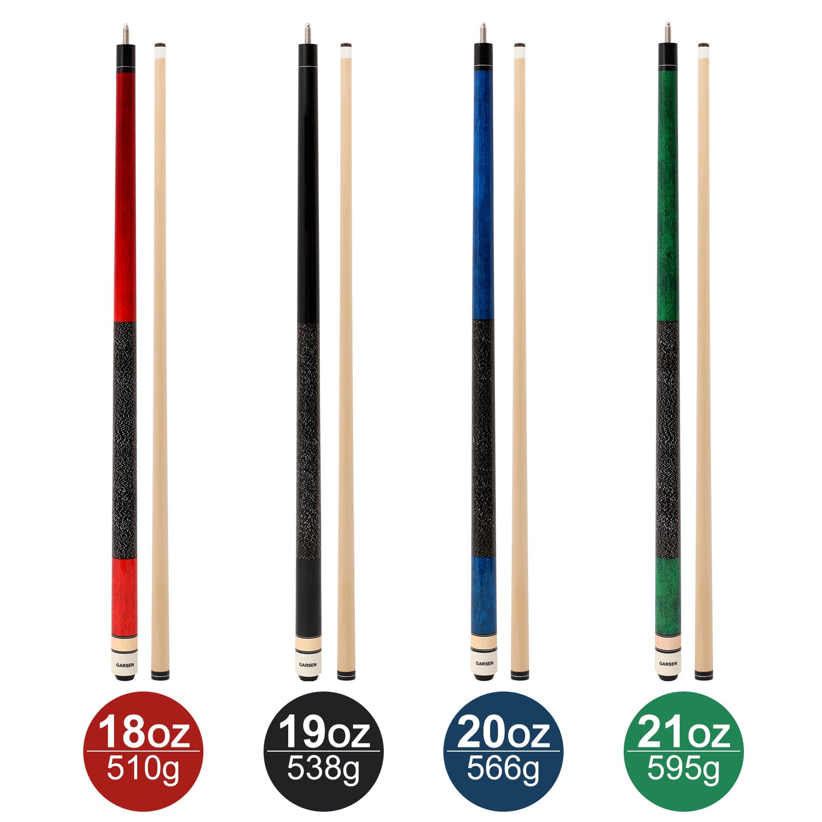 4 Pieces Pool Cue Stick 58 inch 18 oz 19 oz 20 oz 21 oz Billiard House Bar Pool Stick