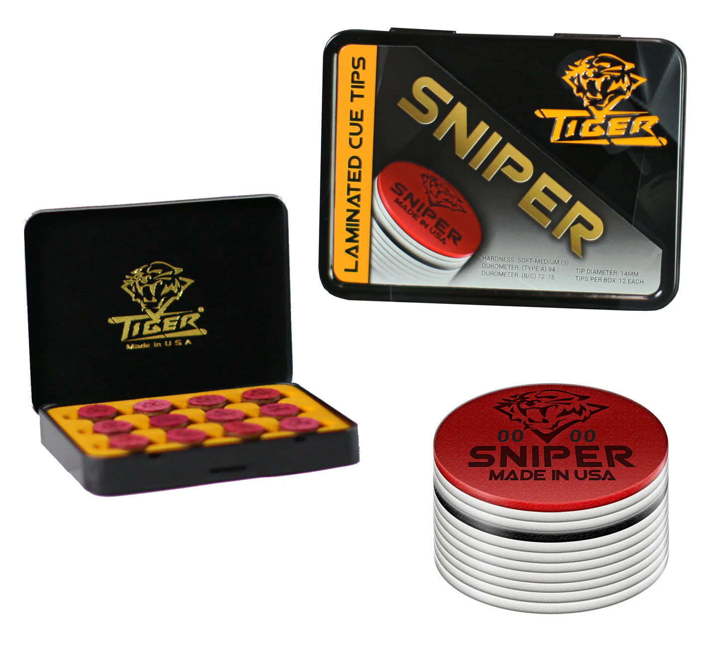 Tiger Sniper Laminated Pool Billiard CUE TIP - 1 pc - 14 mm
