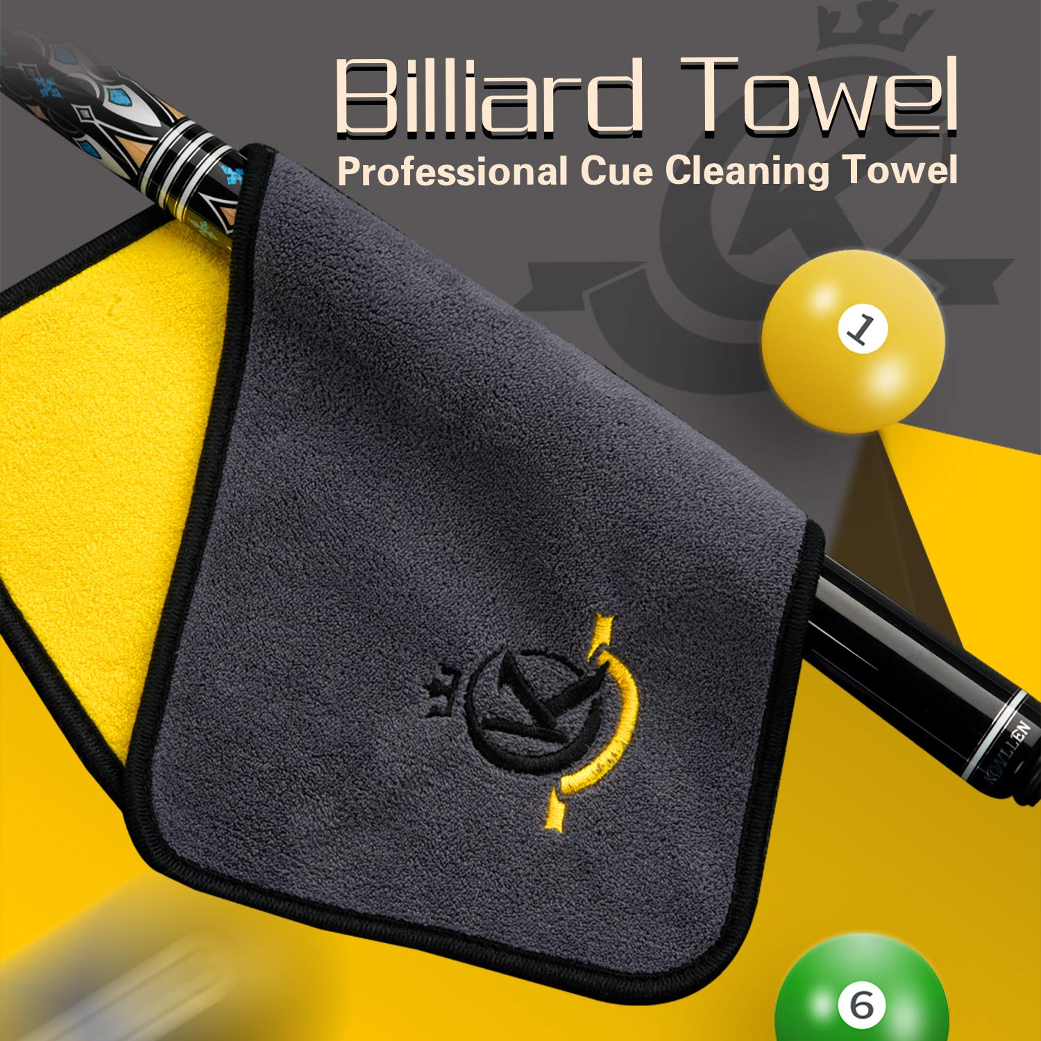 KONLLEN Billiards Billiard cue Towel - 100% Cotton Black 8-Ball Pool Cue Clean Towel Maintenance Accessories Cleaning Set Shaft Wax