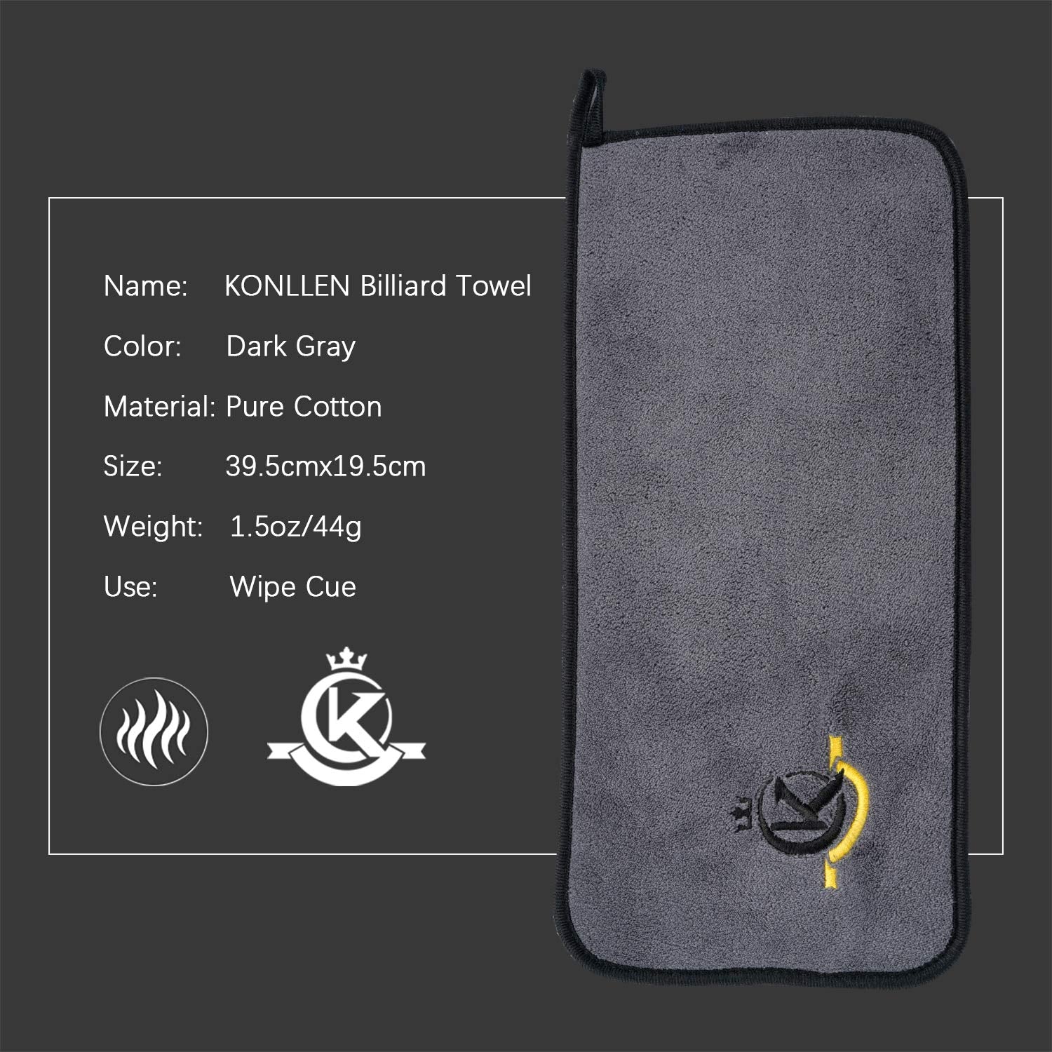 KONLLEN Billiards Billiard cue Towel - 100% Cotton Black 8-Ball Pool Cue Clean Towel Maintenance Accessories Cleaning Set Shaft Wax