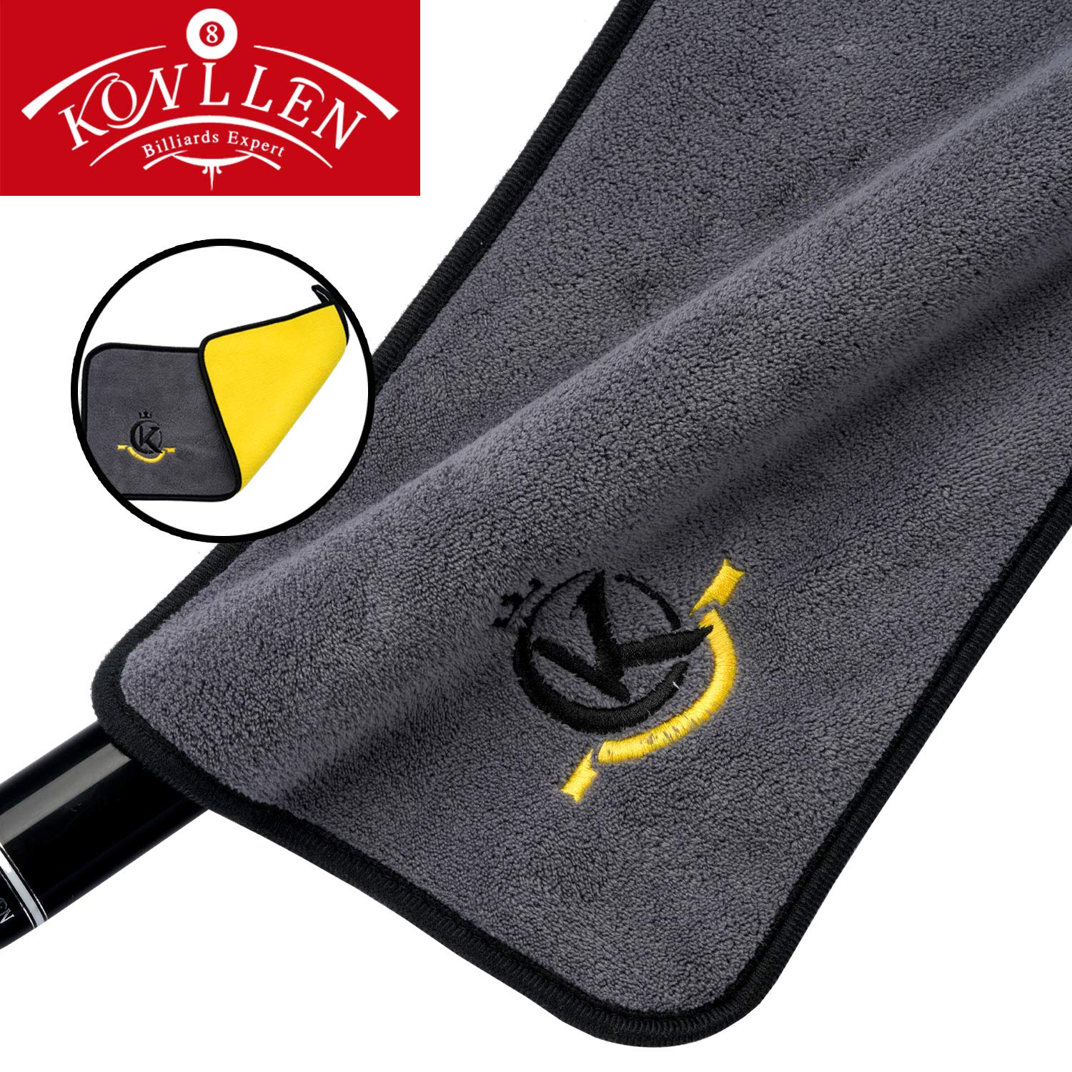 KONLLEN Billiards Billiard cue Towel - 100% Cotton Black 8-Ball Pool Cue Clean Towel Maintenance Accessories Cleaning Set Shaft Wax