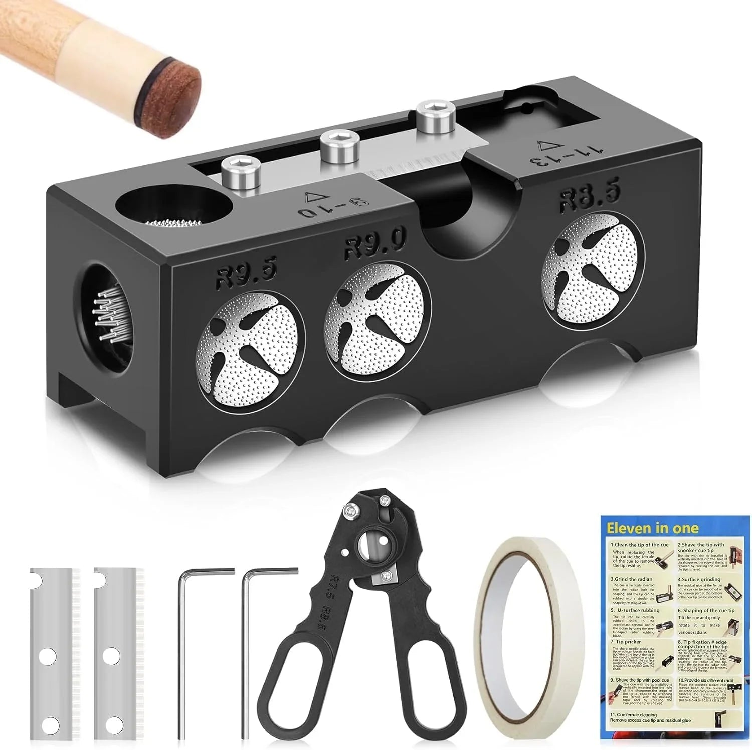 Pool cue tip shapers and billiard repair tools collection