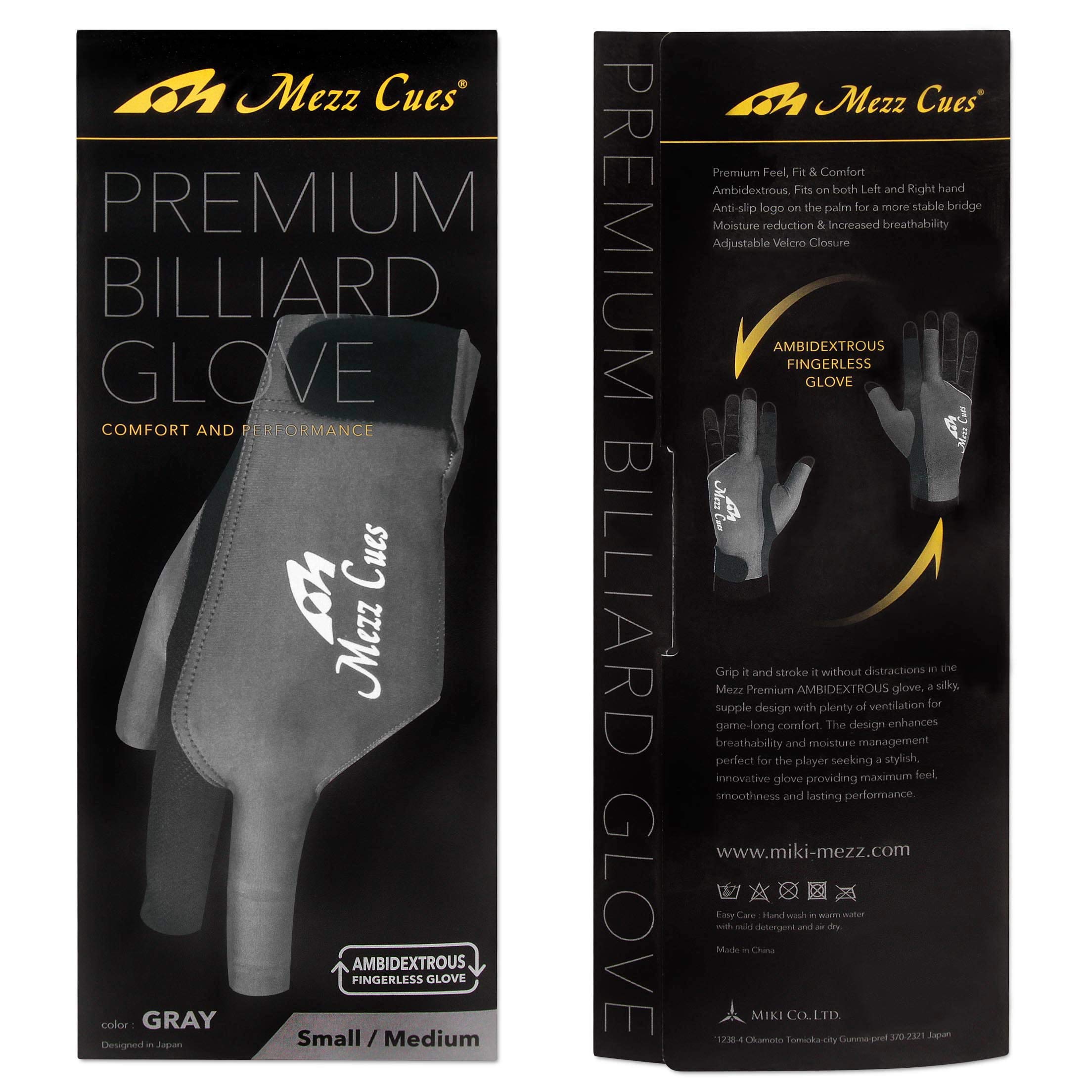 MEZZ Premium Billiard Glove Left Hand Grey Color